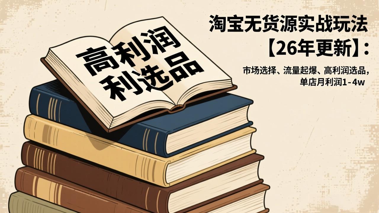 淘宝无货源实战玩法【26年更新】:市场选择、流量起爆、高利润选品,单店月利润1-4w-副业网