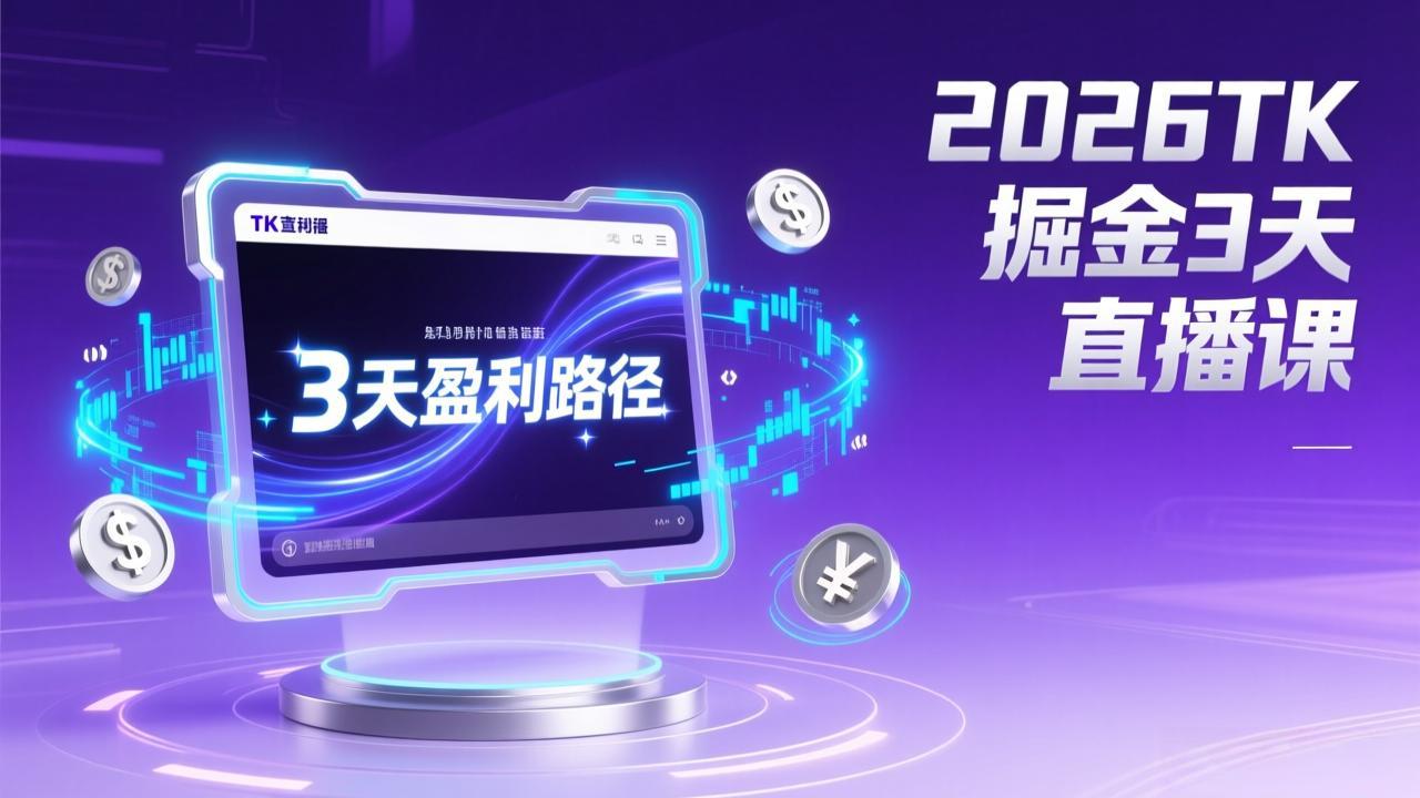 2026TK掘金直播课，起号涨粉+直播带货+商单变现+3天打通盈利路径，月入过万美金-副业网
