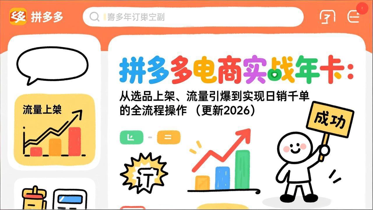 拼多多电商实战年卡:从选品上架、流量引爆到实现日销千单的全流程操作(更新2026-副业网