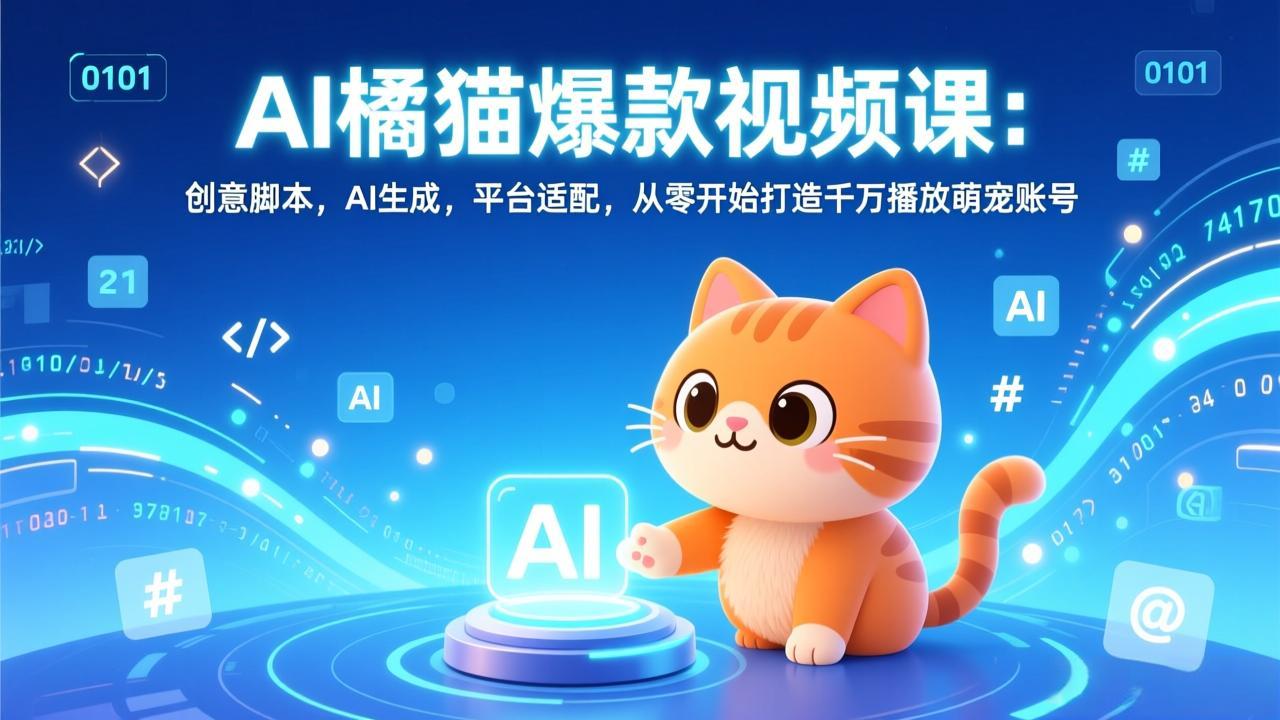 AI橘猫爆款视频课:创意脚本,AI生成,平台适配,从零开始打造千万播放萌宠账号-副业网