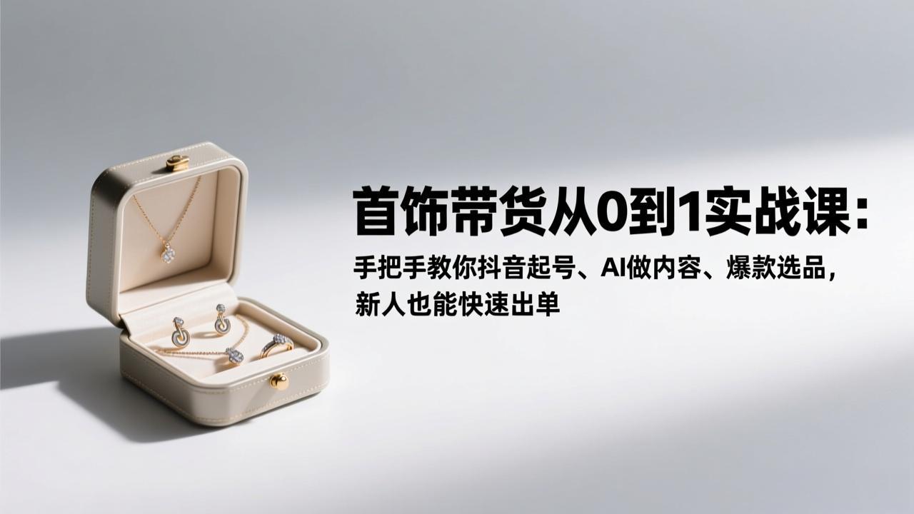首饰带货从0到1实战课：手把手教你抖音起号、AI做内容、爆款选品，新人也能快速出单-副业网