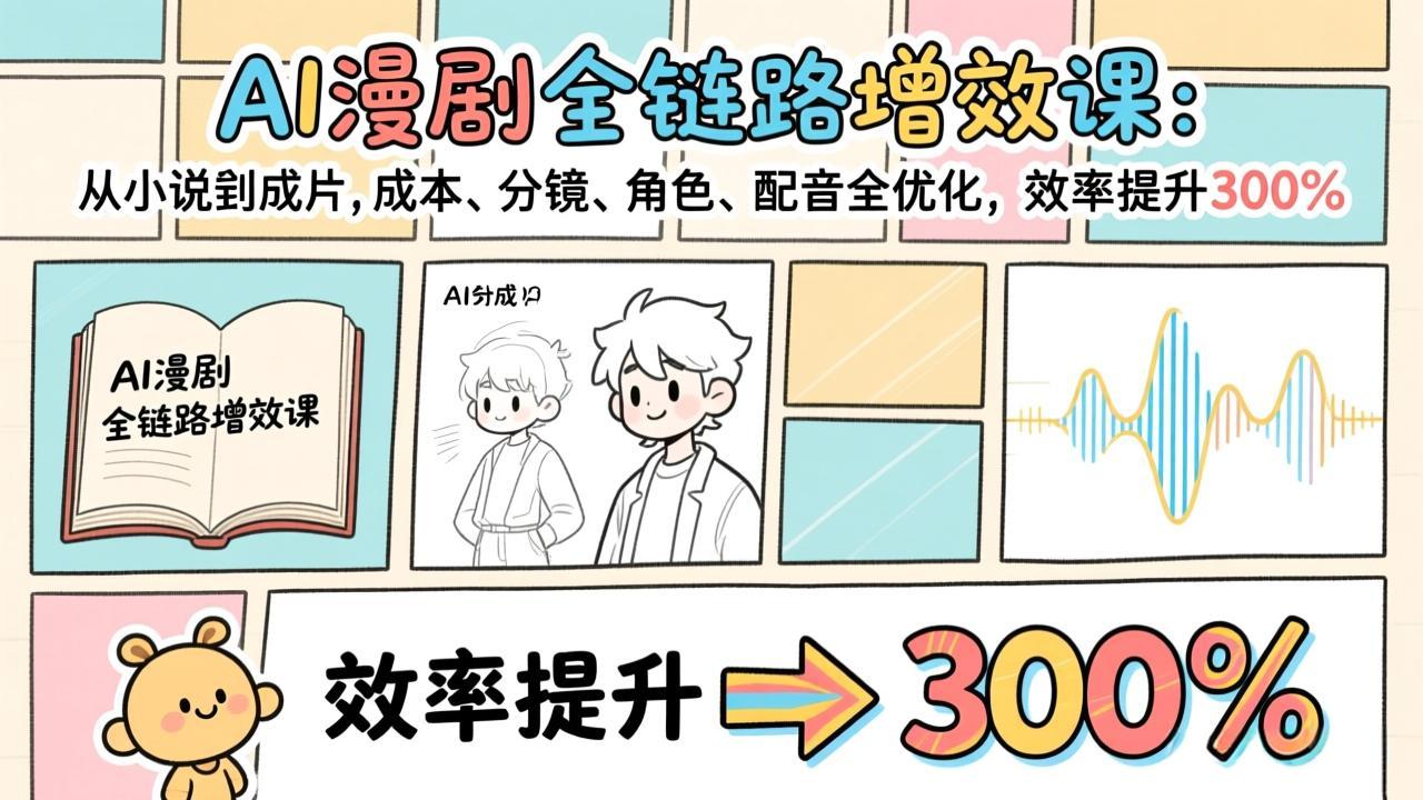 AI漫剧全链路增效课:从小说到成片,成本、分镜、角色、配音全优化,效率提升300%-副业网