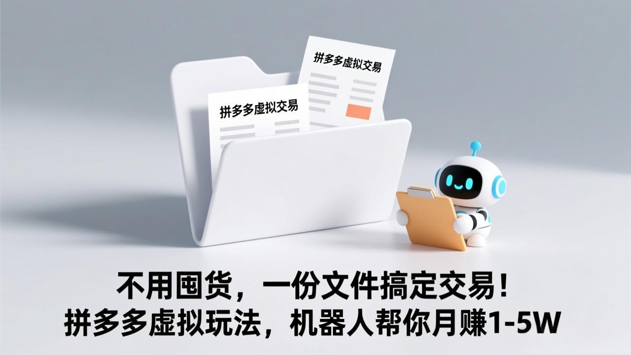 不用囤货,一份文件搞定交易!拼多多虚拟玩法,机器人帮你月赚 1-5W-副业网