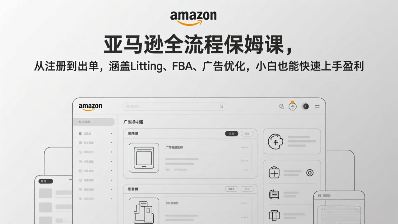 亚马逊全流程保姆课，从注册到出单，涵盖Listing、FBA、广告优化，小白也能快速上手盈利-副业网