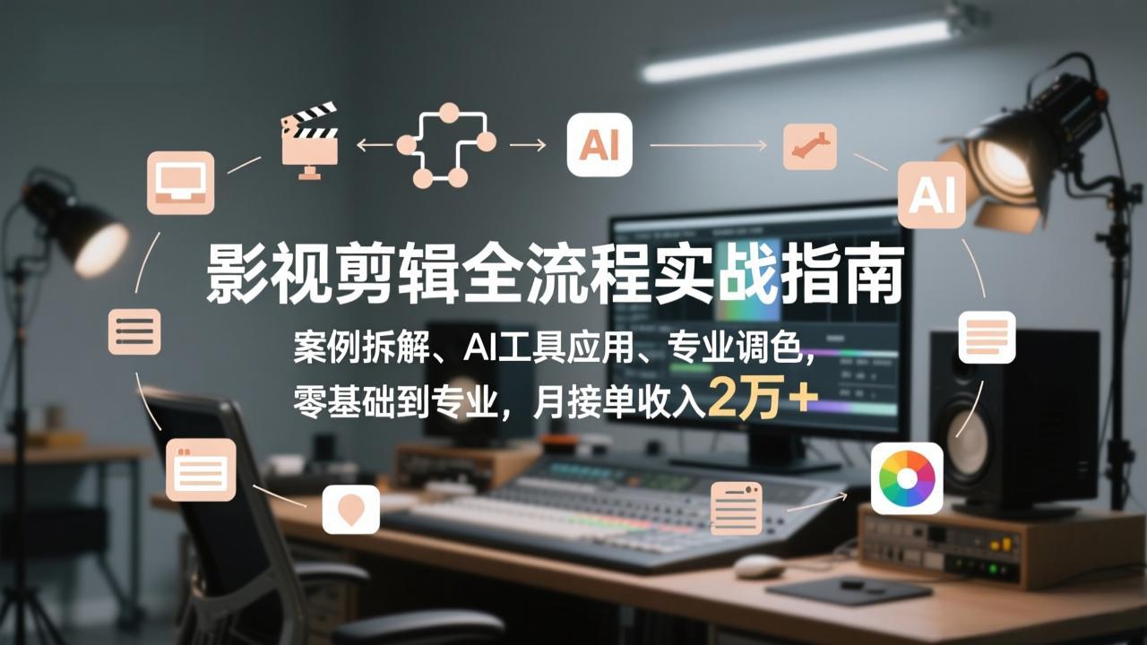 影视剪辑全流程实战指南,案例拆解、AI工具应用、专业调色,零基础到专业,月接单收入2万+-副业网