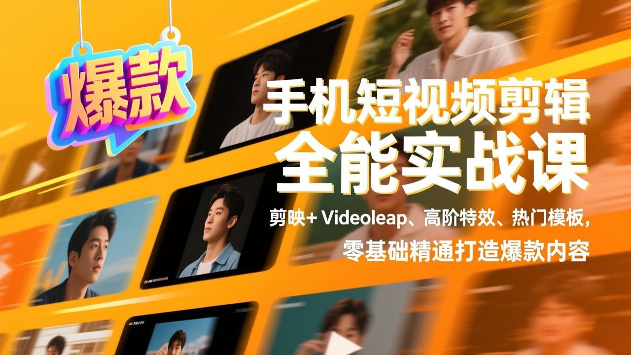 手机短视频剪辑全能实战课,剪映+Videoleap、高阶特效、热门模板,零基础精通打造爆款内容-副业网