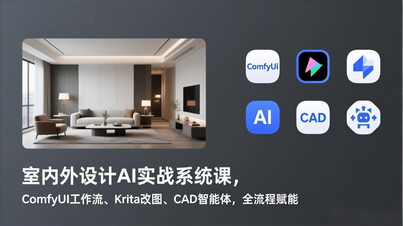 室内外设计AI实战系统课，ComfyUI工作流、Krita改图、CAD智能体，全流程赋能-副业网