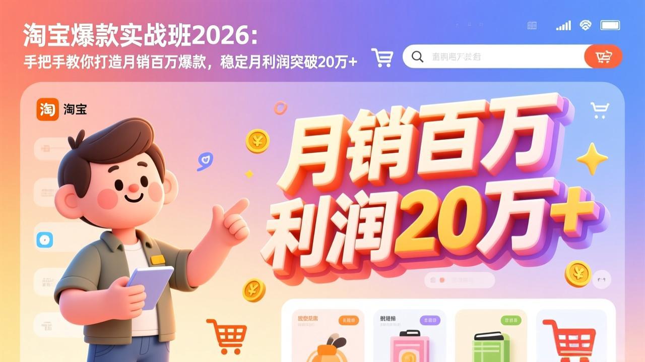 淘宝爆款实战班-2026年2月更新：手把手教你打造月销百万爆款，稳定月利润突破20万+-副业网