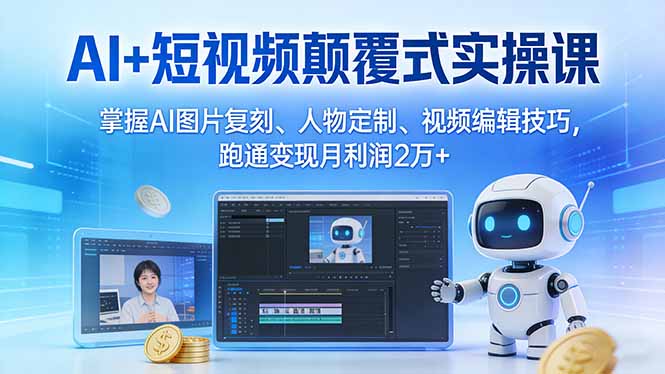 AI+短视频颠覆式实操课:掌握AI图片复刻、人物定制、视频编辑技巧,跑通变现月利润2万+-副业网