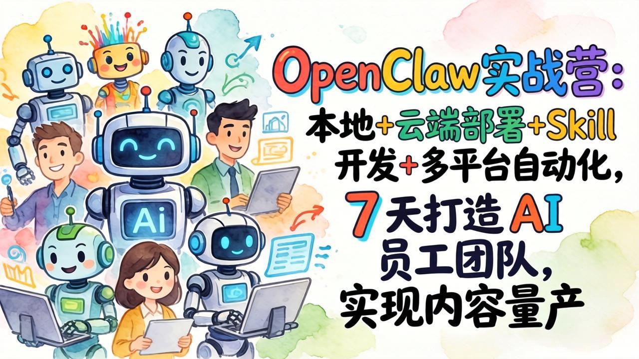 OpenClaw实战营:本地+云端部署+Skill开发+多平台自动化,7 天打造 AI 员工团队,实现内容量产-副业网