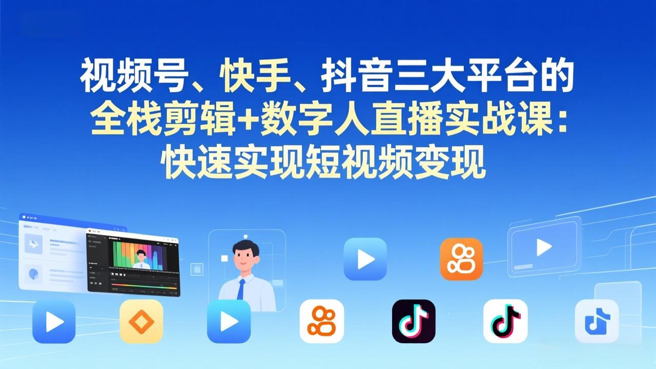 视频号+快手+抖音三大平台的全栈剪辑+数字人直播实战课-3月更新:快速实现短视频变现-副业网