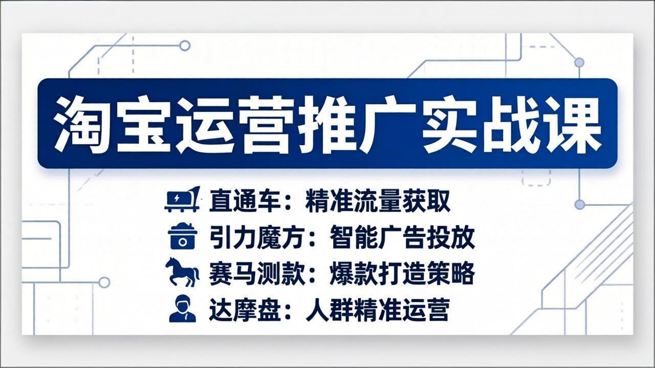 淘宝运营推广实战课,直通车+引力魔方+赛马测款+达摩盘人群推广等(更新26年3月-副业网