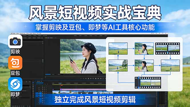 风景短视频实战宝典：掌握剪映及豆包、即梦等AI工具的核心功能，独立完成风景短视频剪辑-副业网
