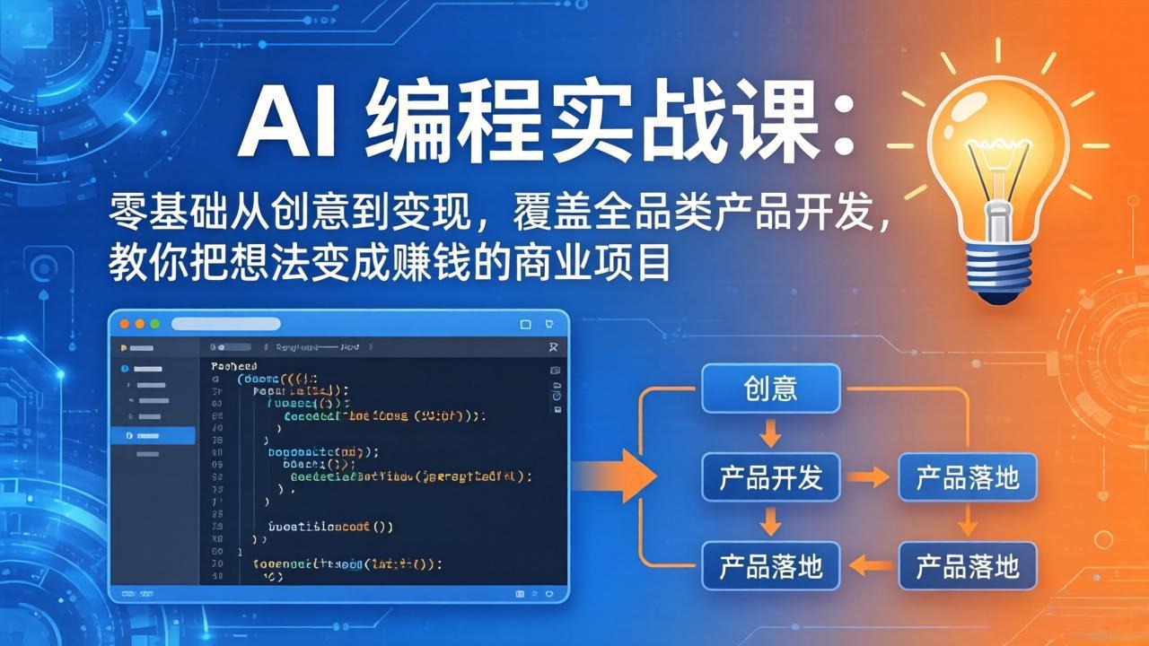 AI编程实战课-第三期：零基础从创意到变现，覆盖全品类产品开发，把想法变成赚钱的商业项目-副业网