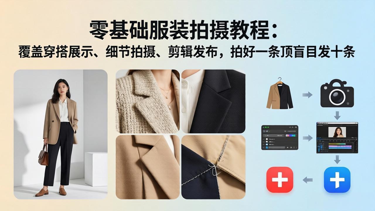 零基础服装拍摄教程：覆盖穿搭展示、细节拍摄、剪辑发布，拍好一条顶盲目发十条-副业网