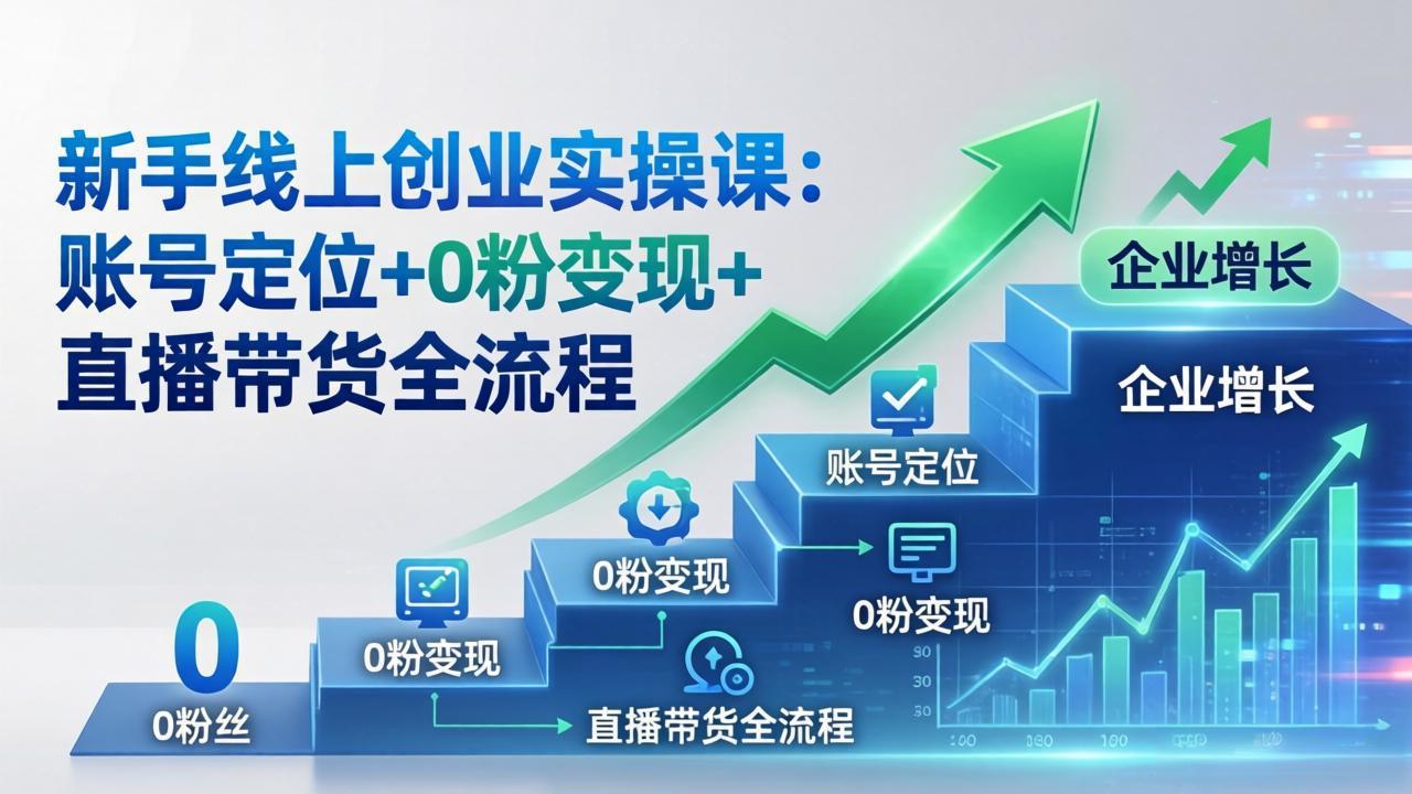 新手线上创业实操课:账号定位+0粉变现+直播带货全流程,企业用户增长一步到位-副业网