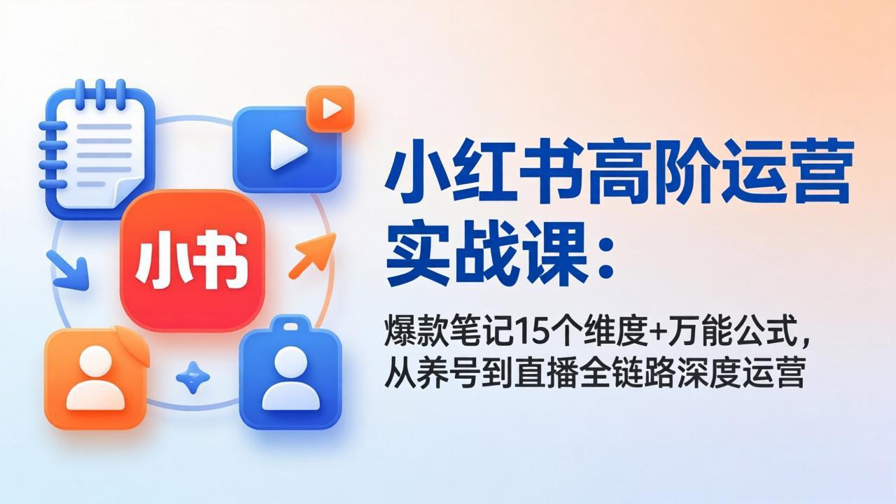 小红书高阶运营实战课:爆款笔记15个维度+万能公式,从养号到直播全链路深度运营-副业网