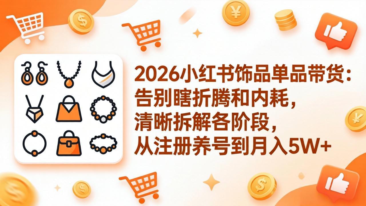 2026小红书饰品单品带货:告别瞎折腾和内耗,清晰拆解各阶段,从注册养号到月入5W+-副业网