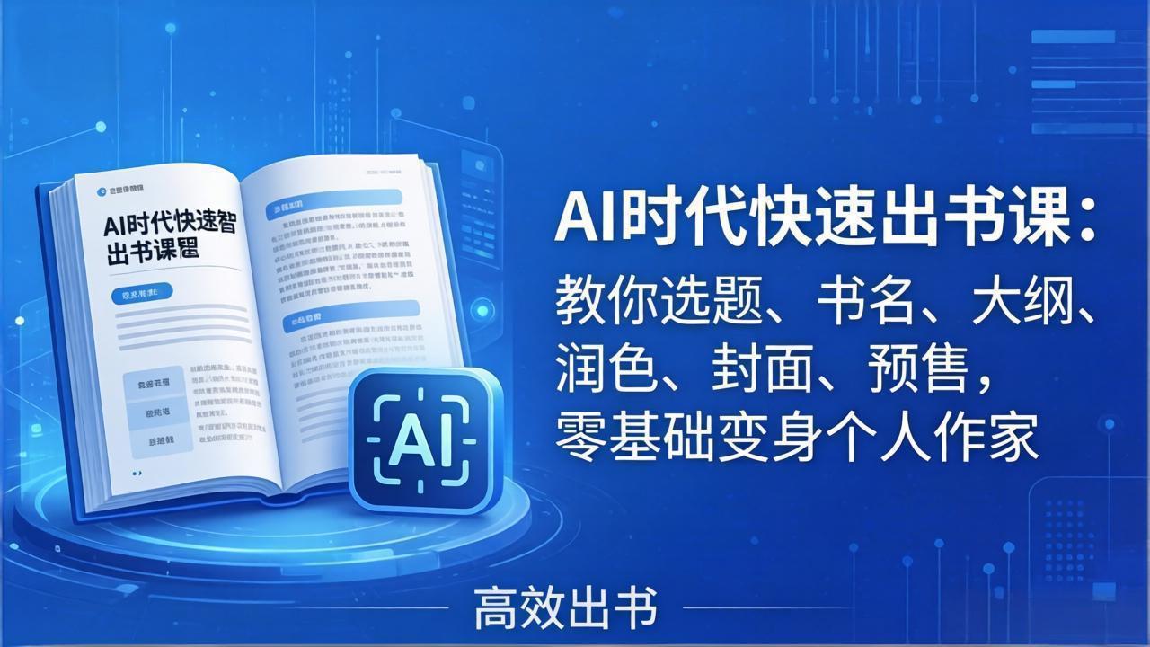 AI时代7天闪电出书课：教你选题、书名、大纲、润色、封面、预售，零基础变身个人作家-副业网