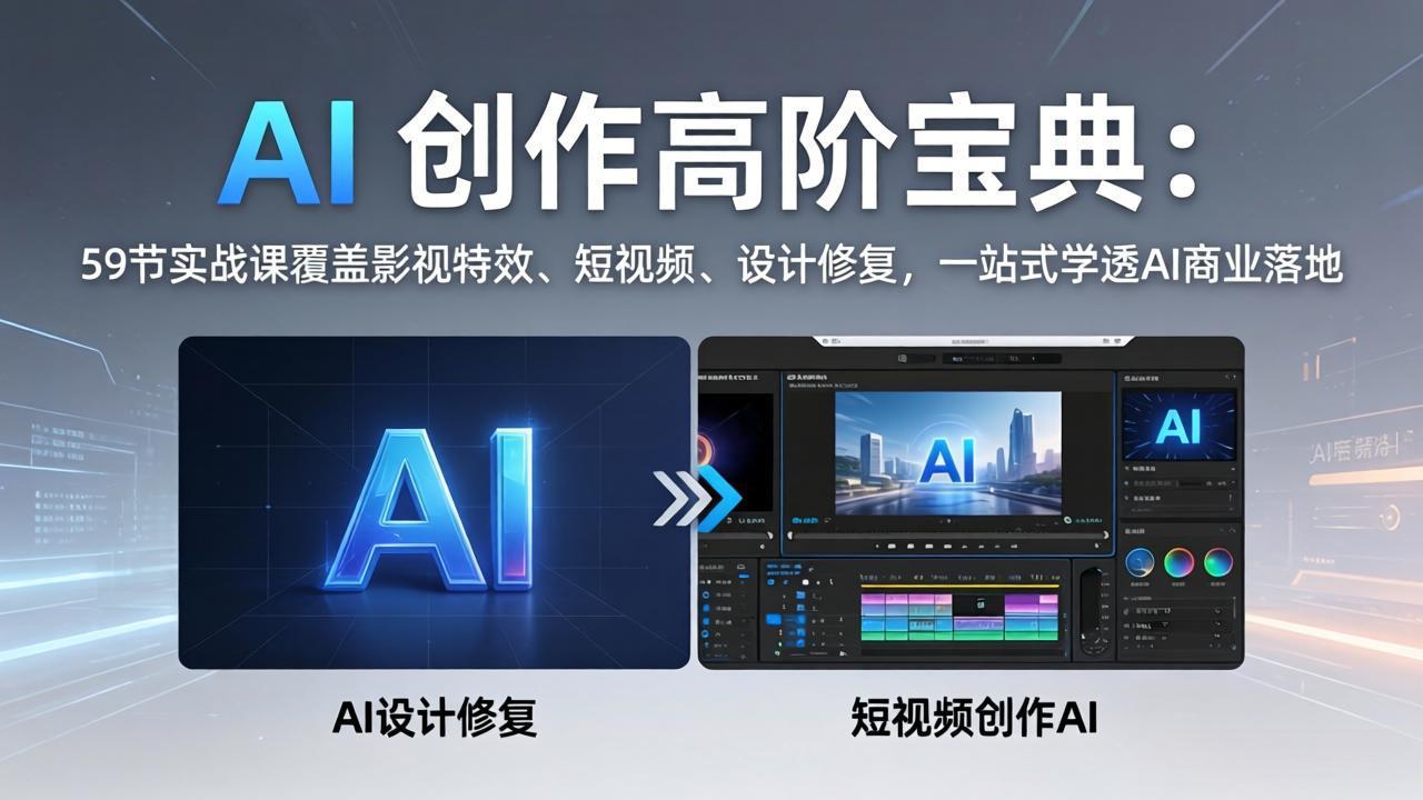 AI 创作高阶宝典:59节实战课覆盖影视特效、短视频、设计修复,一站式学透AI商业落地-副业网