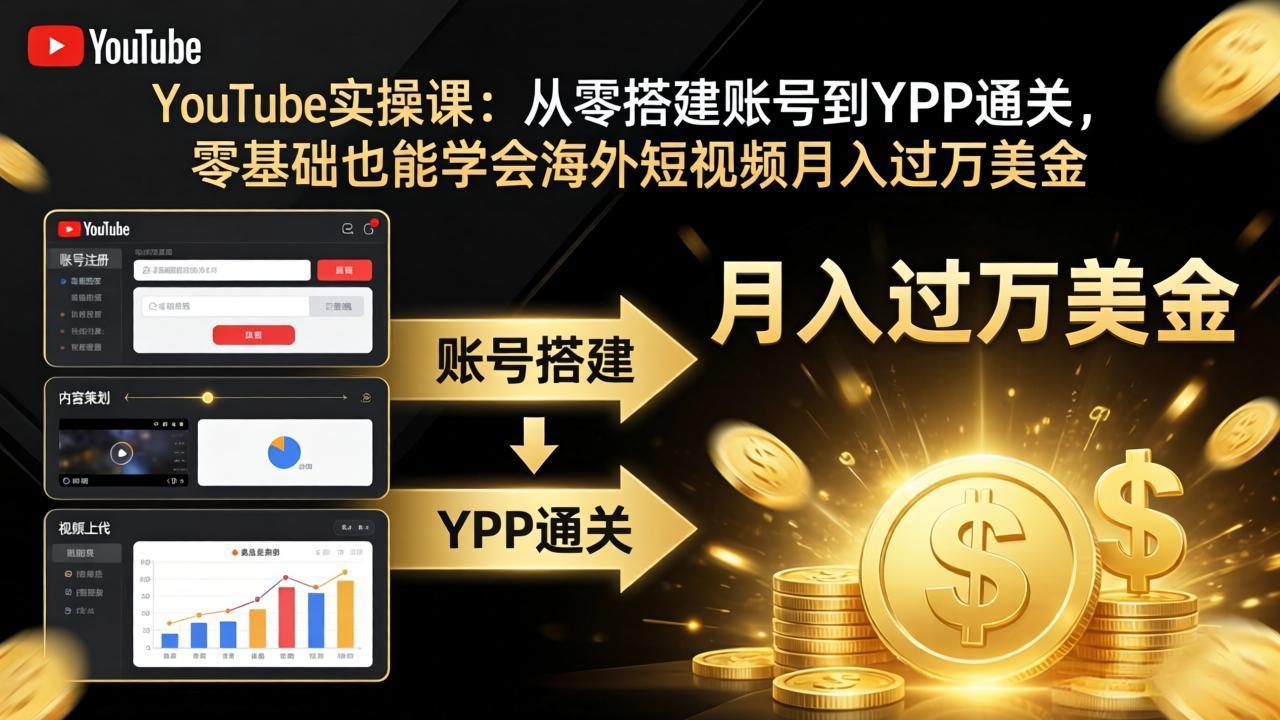 YouTube实操课:从零搭建账号到YPP通关,零基础也能学会海外短视频月入过万美金-副业网