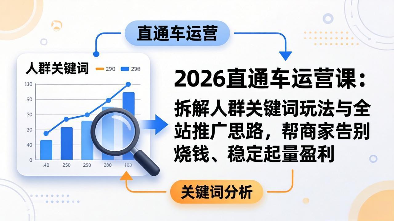 2026直通车运营课:拆解人群关键词玩法与全站推广思路,帮商家告别烧钱、稳定起量盈利-副业网