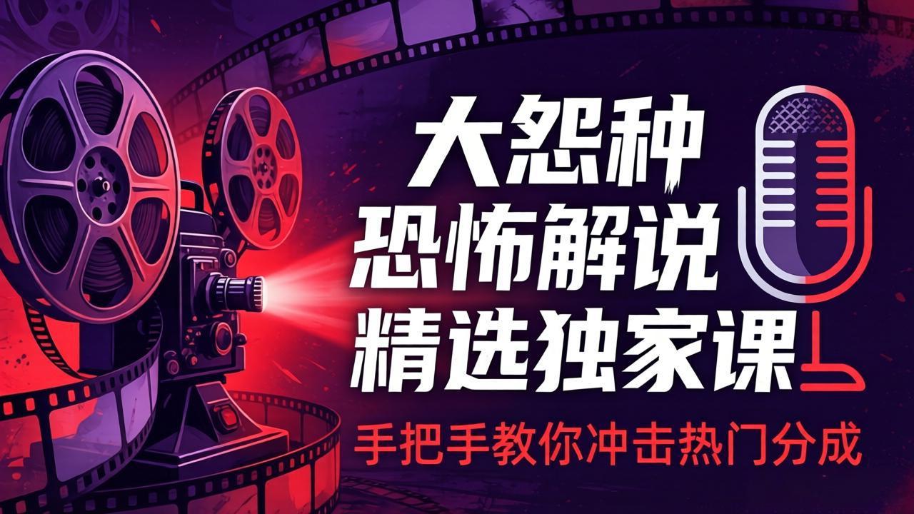 大怨种恐怖解说精选独家课:电影下载+文案配音+片头封面,手把手教你冲击热门分成-副业网