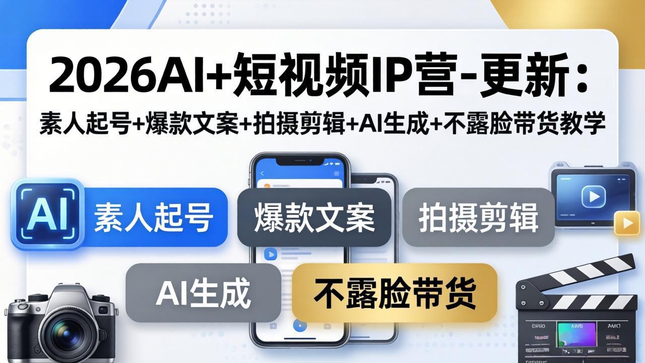 2026AI+短视频IP营-更新:素人起号+爆款文案+拍摄剪辑+AI生成+不露脸带货教学-副业网