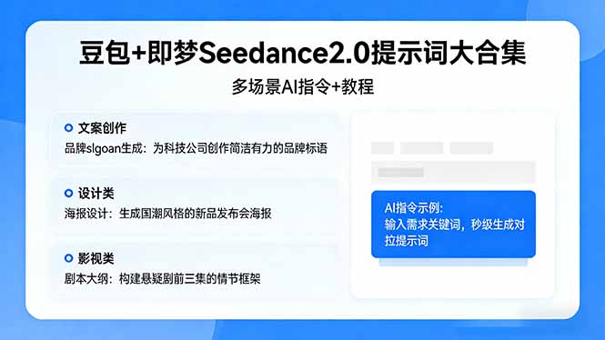 豆包+即梦Seedance2.0提示词大合集:多场景AI指令+教程,解锁文案、设计、影视高效创作-副业网