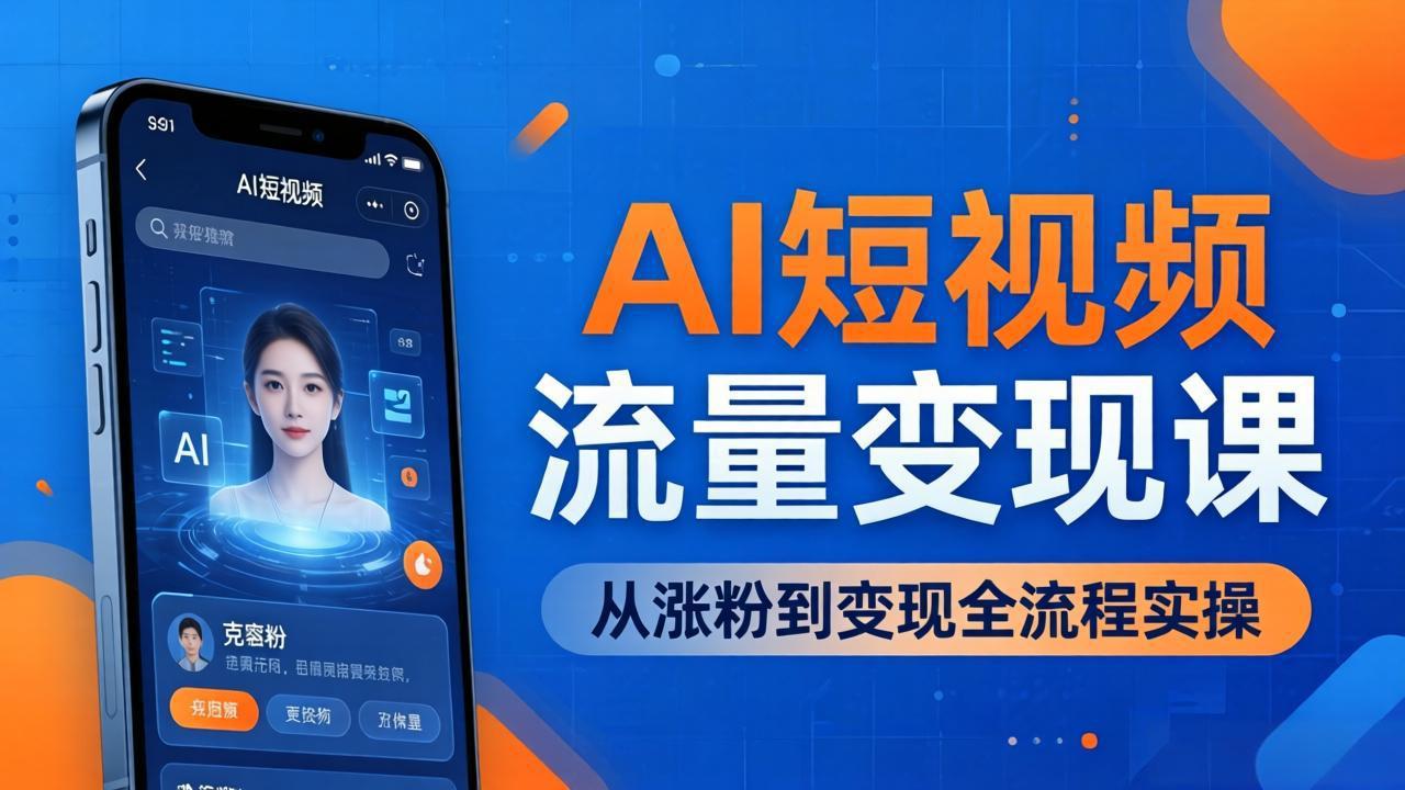 AI短视频流量变现课:一部手机玩转数字人克隆+爆款制作,从涨粉到变现全流程实操-副业网