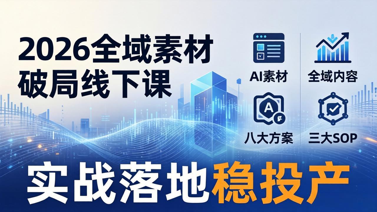 2026全域素材破局线下课：AI素材+全域内容+八大方案+三大SOP，实战落地稳投产-副业网