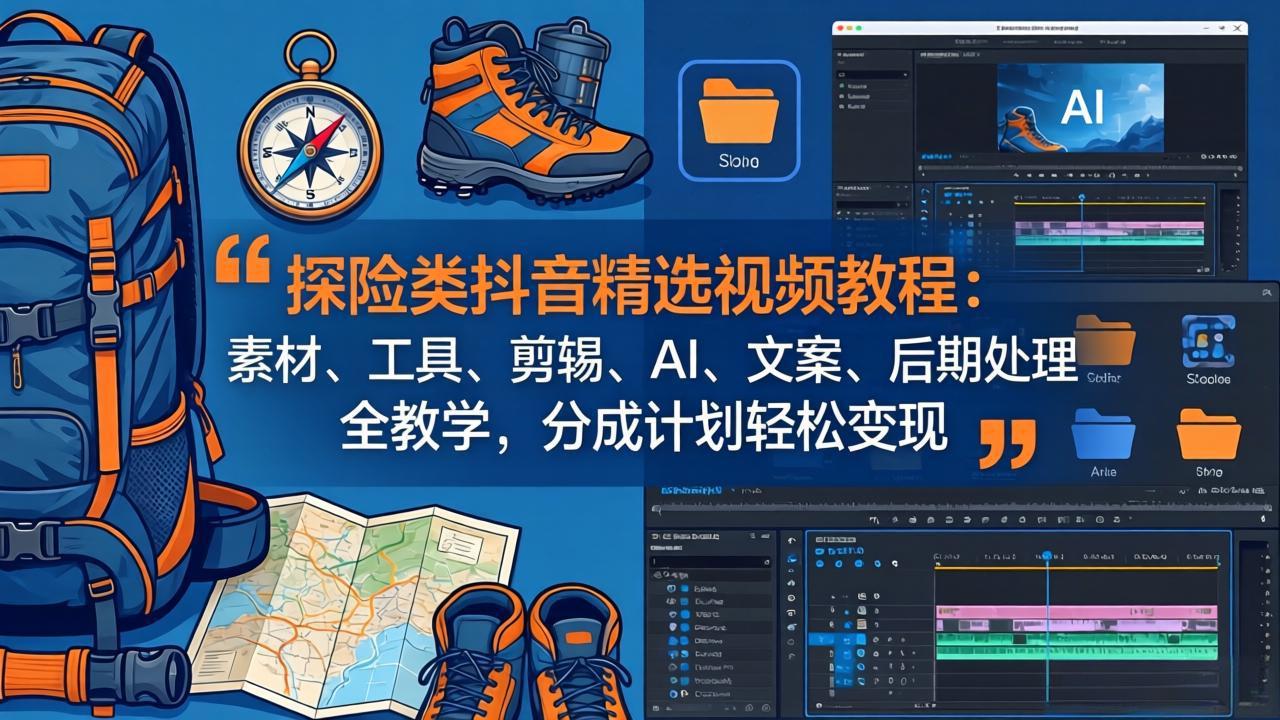 探险类抖音精选视频教程:素材、工具、剪辑、AI、文案、后期处理全教学,分成计划轻松变现-副业网