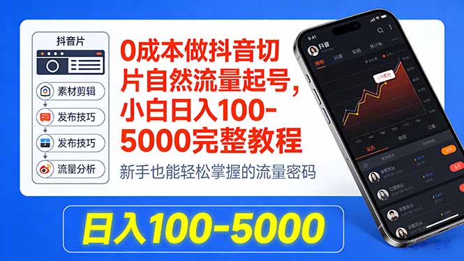 0成本做抖音切片自然流量起号,小白日入100-5000完整教程-副业网