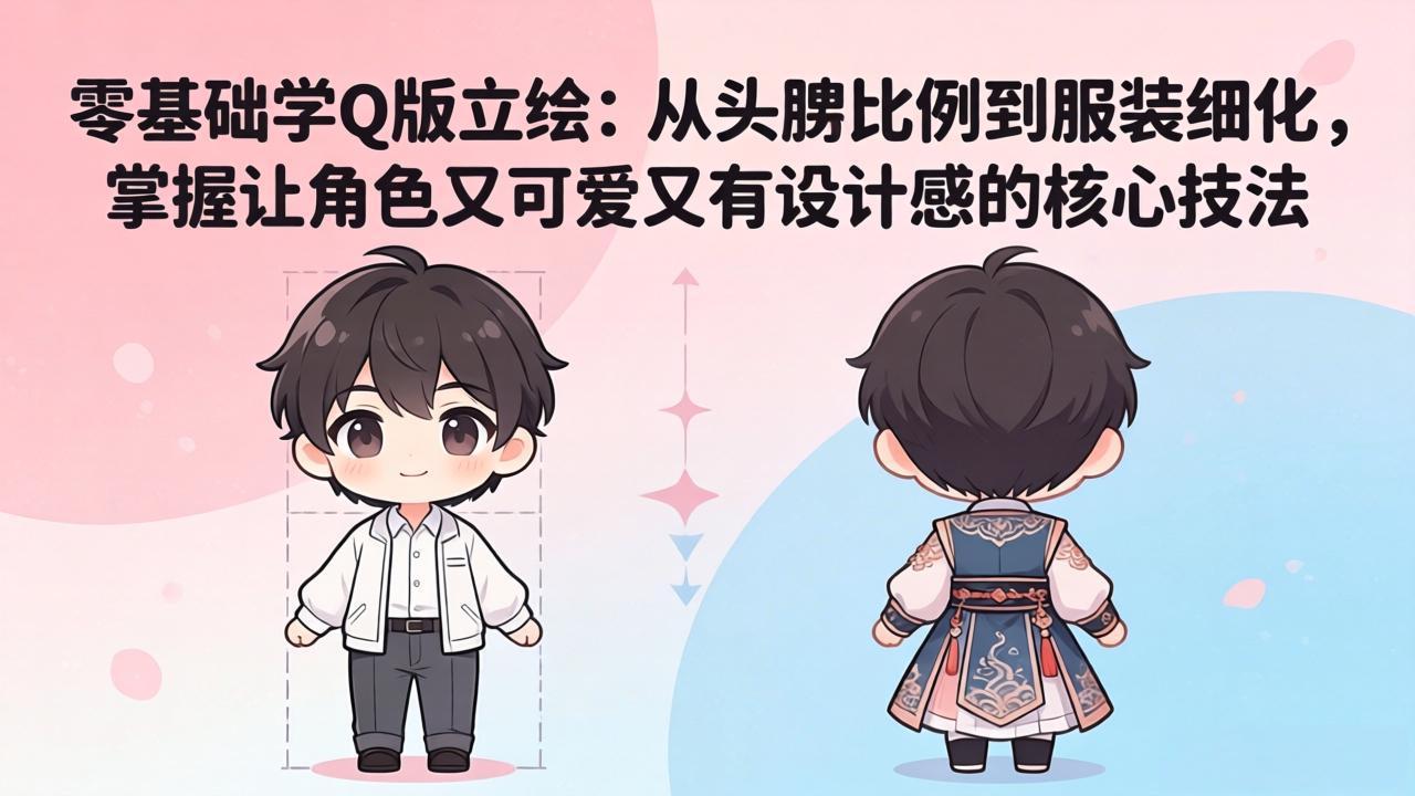 零基础学Q版立绘：从头身比例到服装细化，掌握让角色又可爱又有设计感的核心技法-副业网