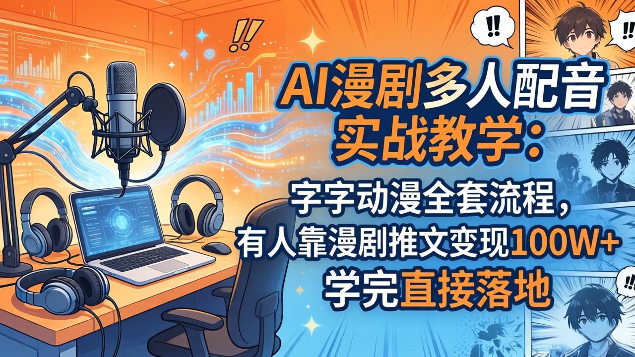 AI漫剧多人配音实战教学：字字动漫全套流程，有人靠漫剧推文变现100W+，学完直接落地-副业网