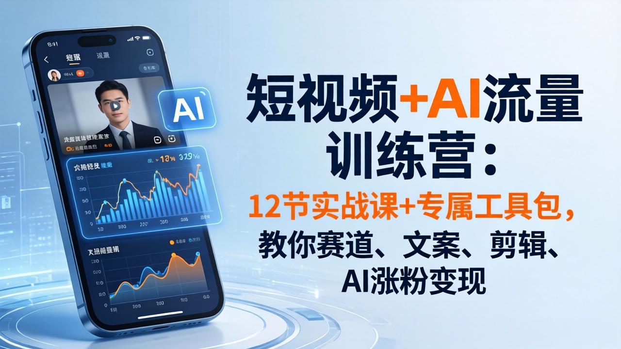 短视频+AI流量训练营：12节实战课+专属工具包，教你赛道、文案、剪辑、AI涨粉变现-副业网