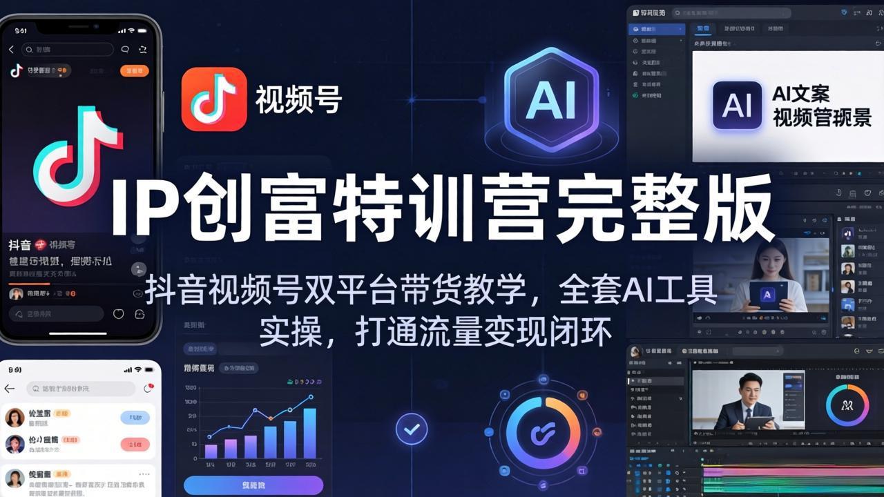 IP创富特训营完整版:抖音视频号双平台带货教学,全套AI工具实操,打通流量变现闭环-副业网