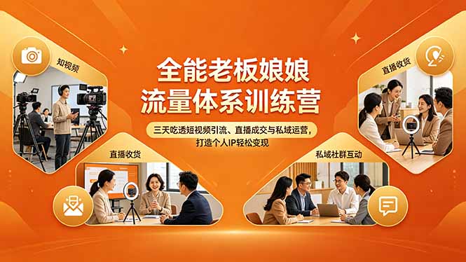 全能老板娘流量体系训练营,三天吃透短视频引流、直播成交与私域运营,打造个人IP轻松变现-副业网
