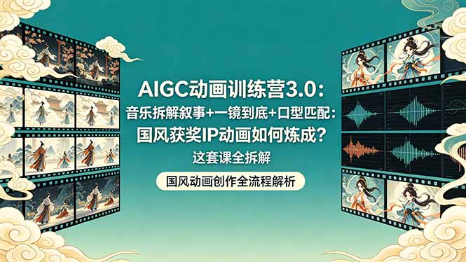 AIGC动画训练营3.0:音乐拆解叙事+一镜到底+口型匹配:国风获奖IP动画如何炼成?这套课全拆解-副业网