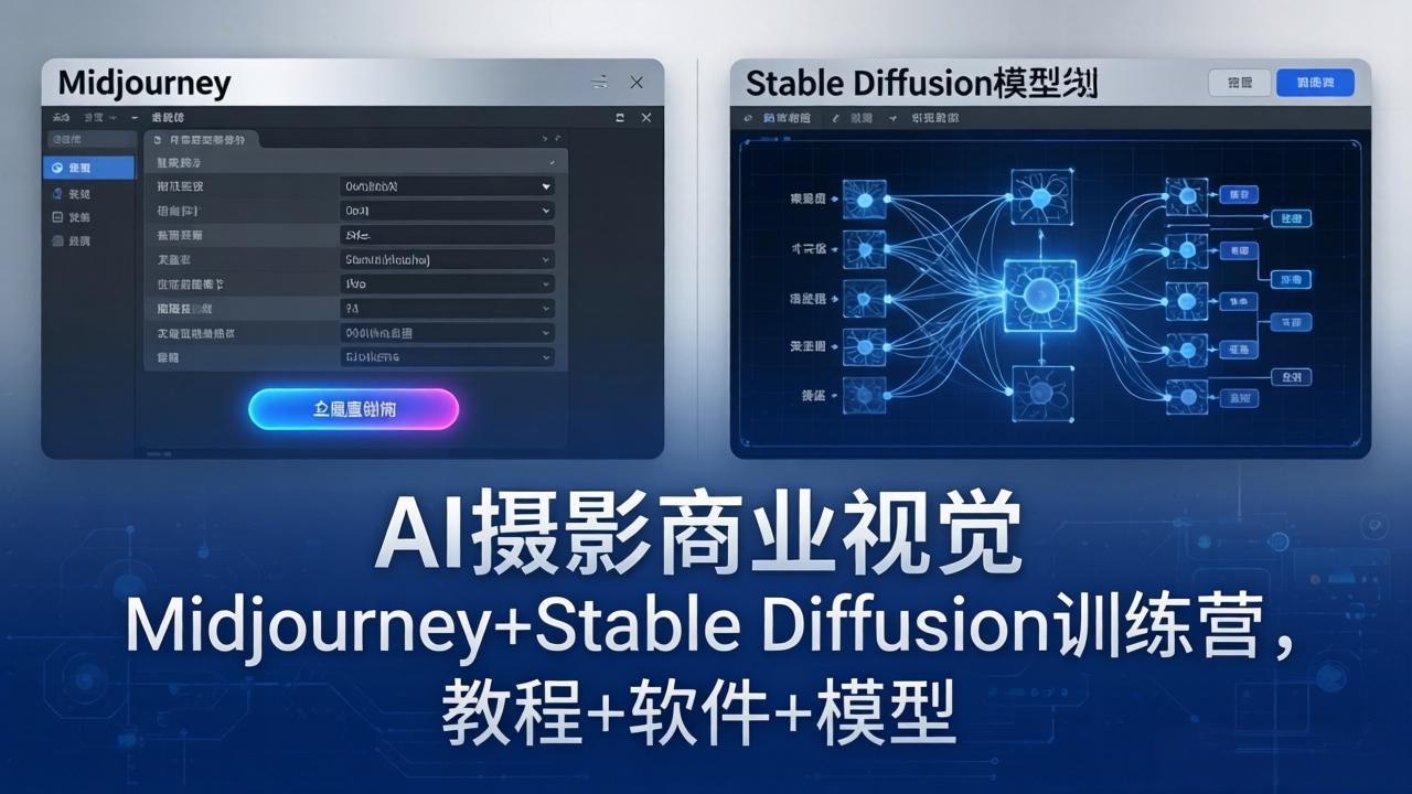 AI摄影商业视觉Midjourney+Stable Diffusion训练营,教程+软件+模型-副业网