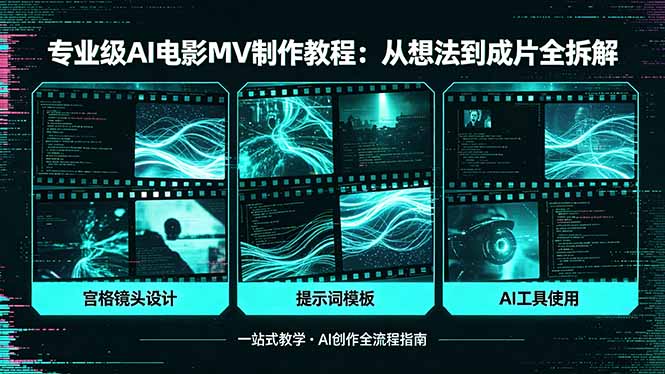 专业级AI电影MV制作教程，从想法到成片全拆解，宫格镜头+提示词模板+AI工具一站式教学-副业网