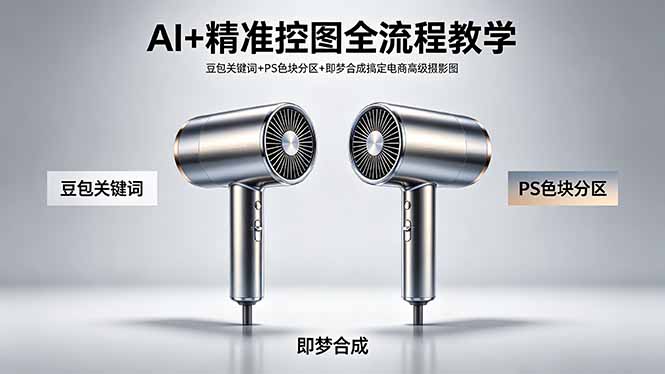 AI+精准控图全流程教学 豆包关键词+PS色块分区+即梦合成搞定电商高级摄影图-副业网