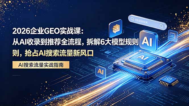 2026 企业GEO实战课:从AI收录到推荐全流程,拆解6大模型规则,抢占 AI 搜索流量新风口-副业网