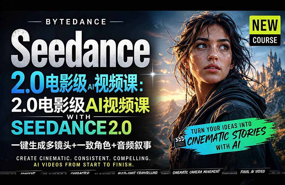 Seedance 2.0电影级AI视频课:一键生成多镜头+一致角色+音频叙事-副业网