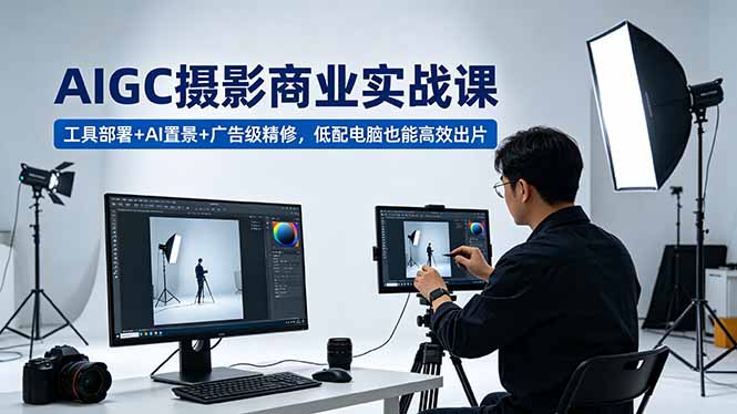 AIGC 摄影商业实战课，工具部署+AI置景+广告级精修，低配电脑也能高效出片-副业网