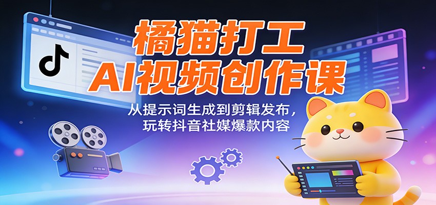 橘猫打工AI视频创作课：从提示词生成到剪辑发布，玩转抖音社媒爆款内容-副业网