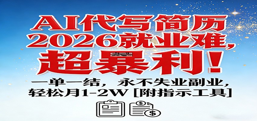 AI代写简历,2026就业难,超暴利!一单一结,永不失业副业,轻松月1-2W【附指令工具】-副业网