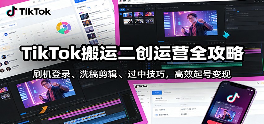 TikTok搬运二创运营全攻略:刷机登录、洗稿剪辑 、过中技巧,高效起号变现-副业网