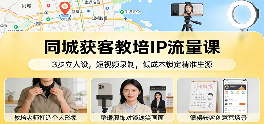 同城获客教培IP流量课:3步立人设,短视频录制,低成本锁定精准生源-副业网