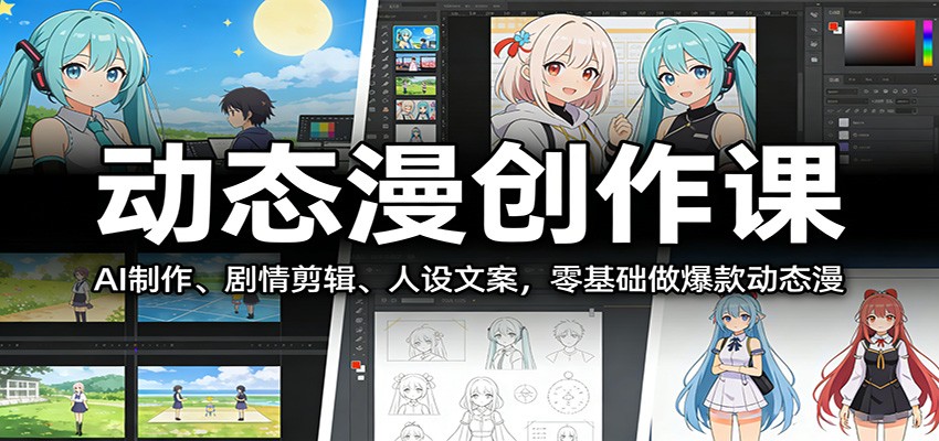 动态漫创作课：AI制作、剧情剪辑、人设文案，零基础做爆款动态漫-副业网